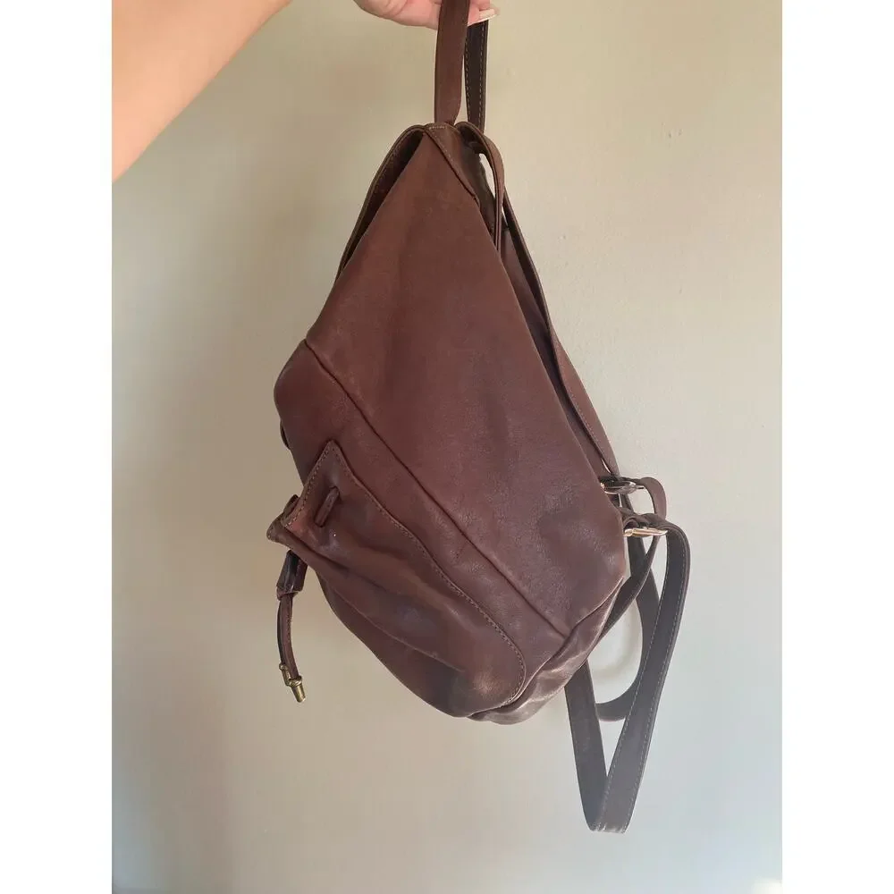 Francesco Biasia brown leather backpack bucket style pockets unisex